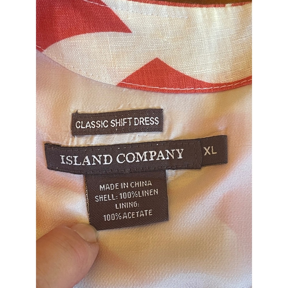 Island Company Classic Shift Dress Coral Cream Linen Leaf Tropical Resortwear XL - Picture 4 of 6